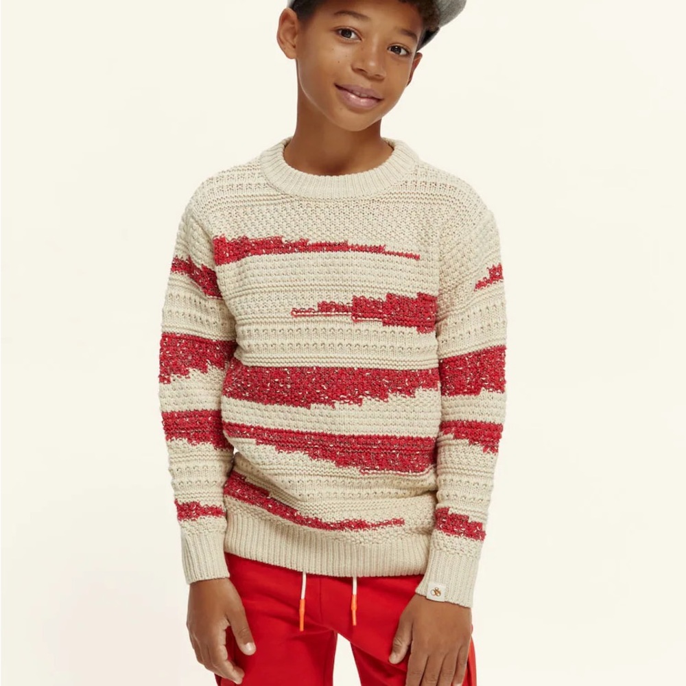 Red and Cream Zig Zag Cotton Sweater